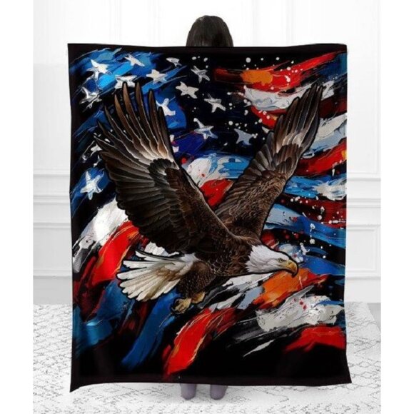 None Other - US American Flag Bald Eagle Blanket Throw Gift Plush Throw USA Patriotic  SOFT